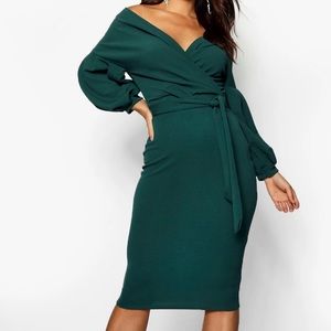 Off the Shoulder Wrap Midi Dress